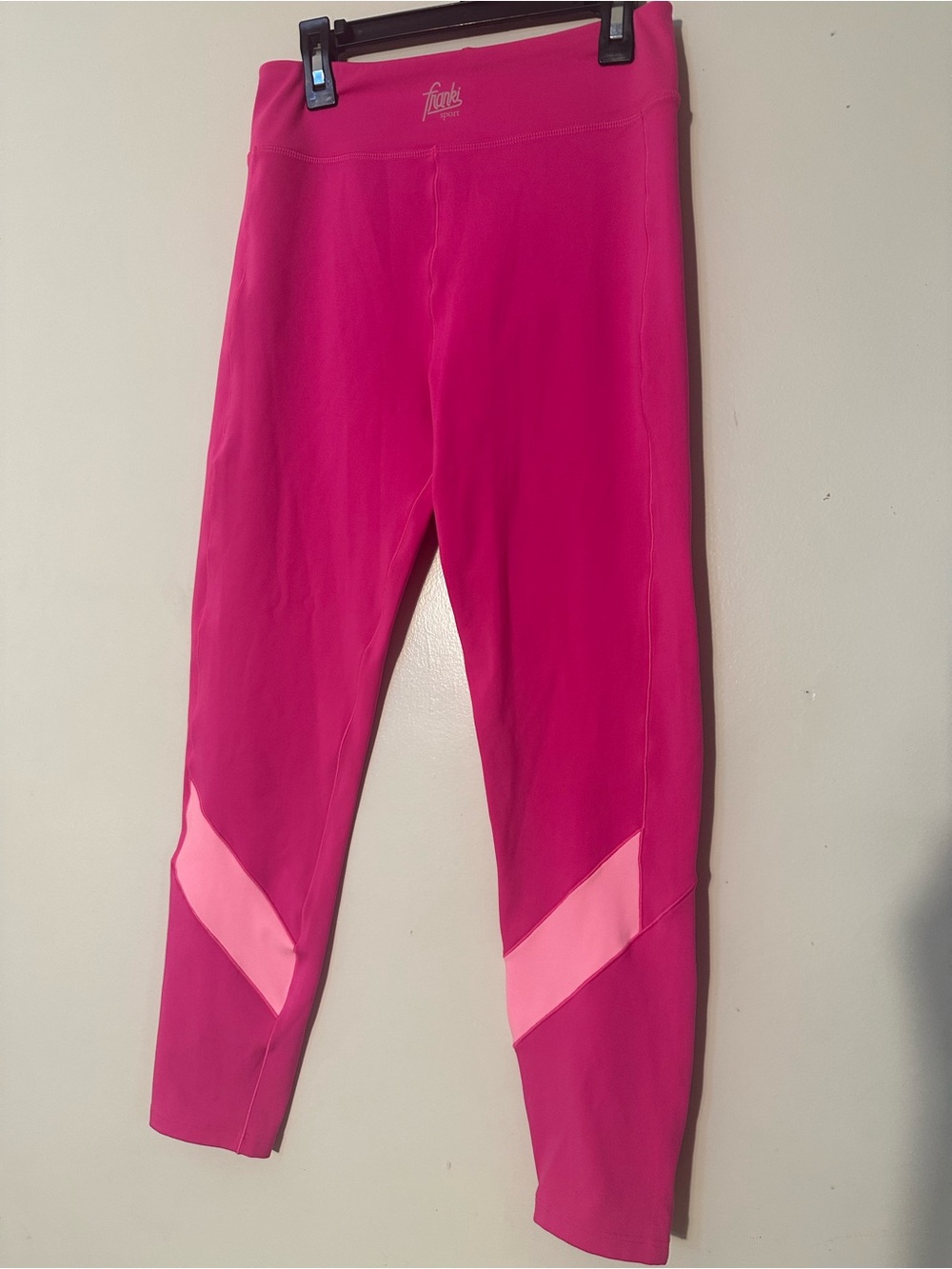 Fabletics Girls' Hot Pink Leggings with Light Pink Chevron Panels